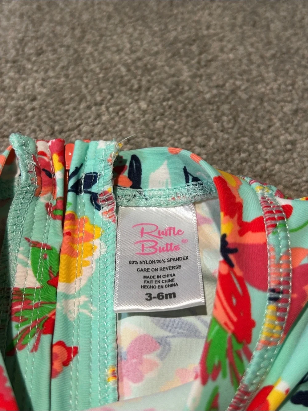Ruffle Butts Mint Floral Long-Sleeve One-Piece Swimsuit with Coral Ties